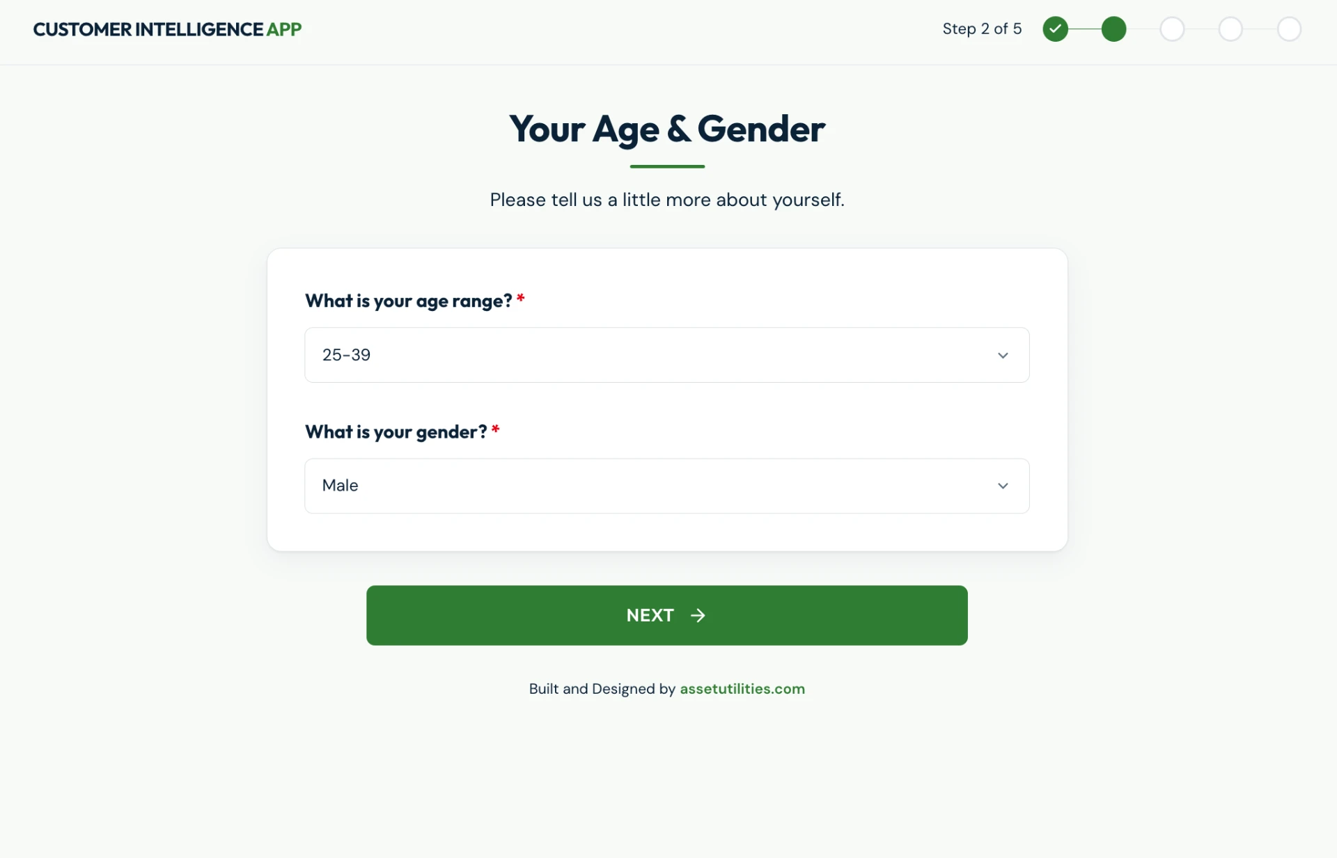 Step 2 is their age and gender from a drop down menu.