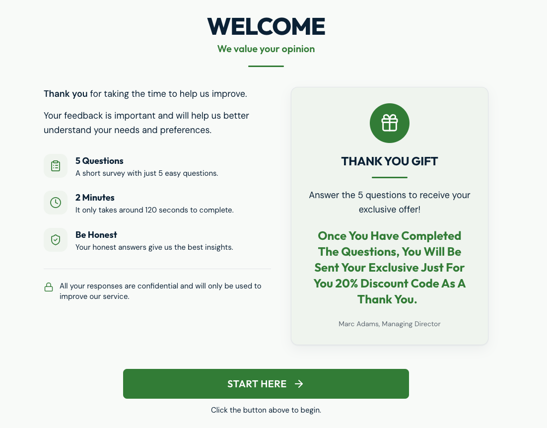 Customer facing survey, on your domain, in your colours.